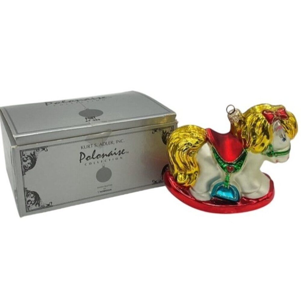 Vintage Christmas Ornament S. Adler Polonaise Glass Rocking Horse Original‎ Box